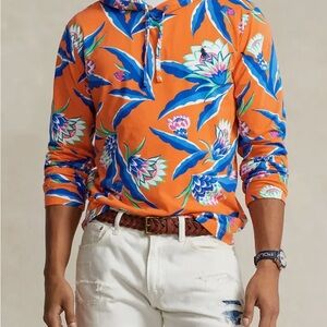 Orange Floral Hoodie with Blue Accents